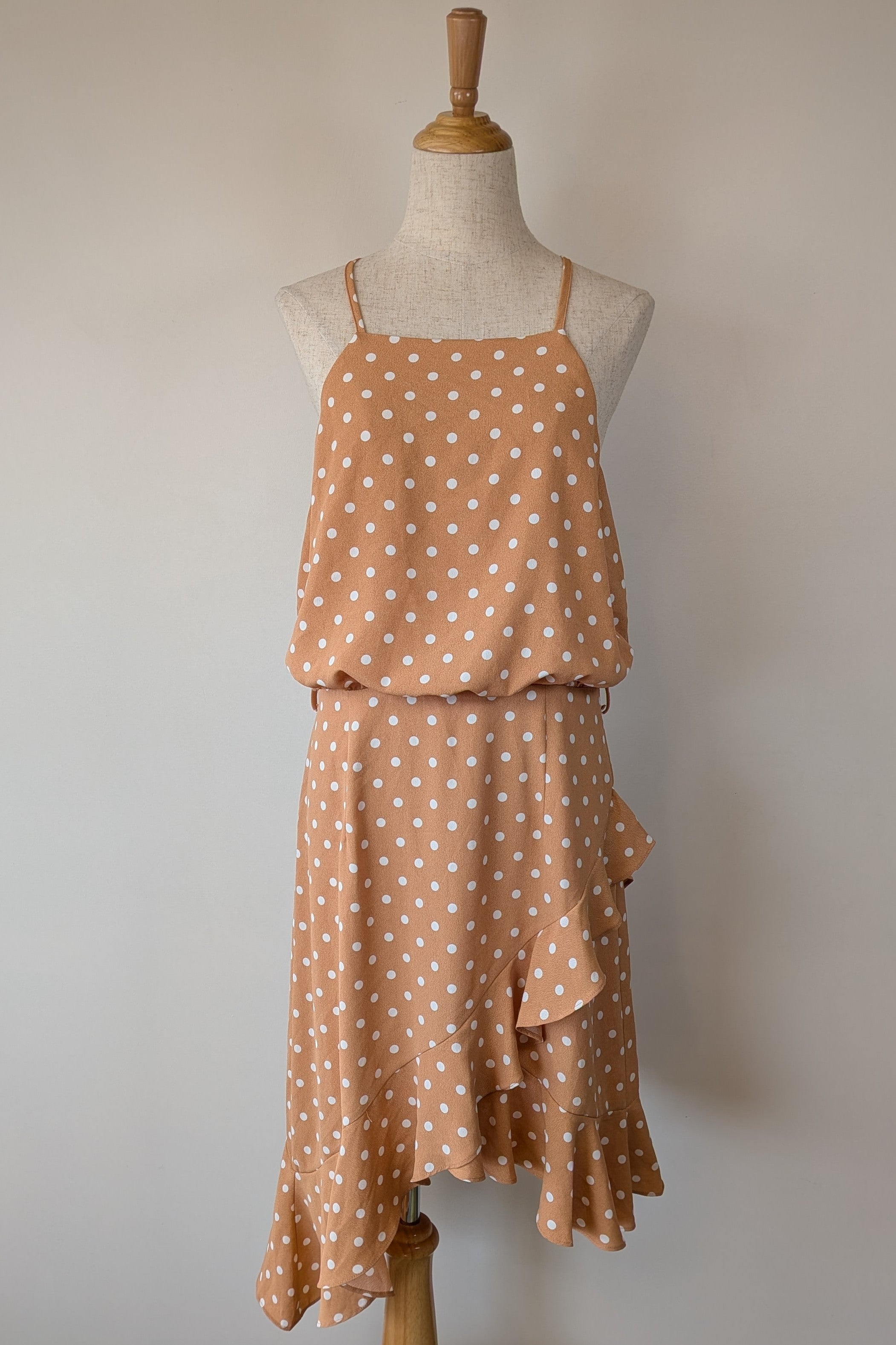 Billy J Tan Polka Dot Asymmetrical Dress Size 12 Brand New With Tags RRP $69.95