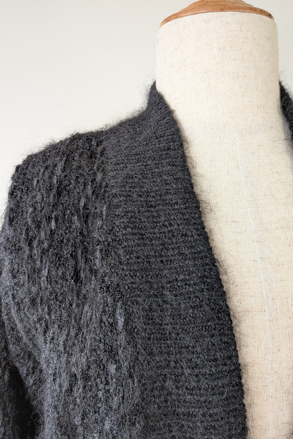 Vintage 80s Bettina Knits Black Wool Blend Bomber Cardigan Size S