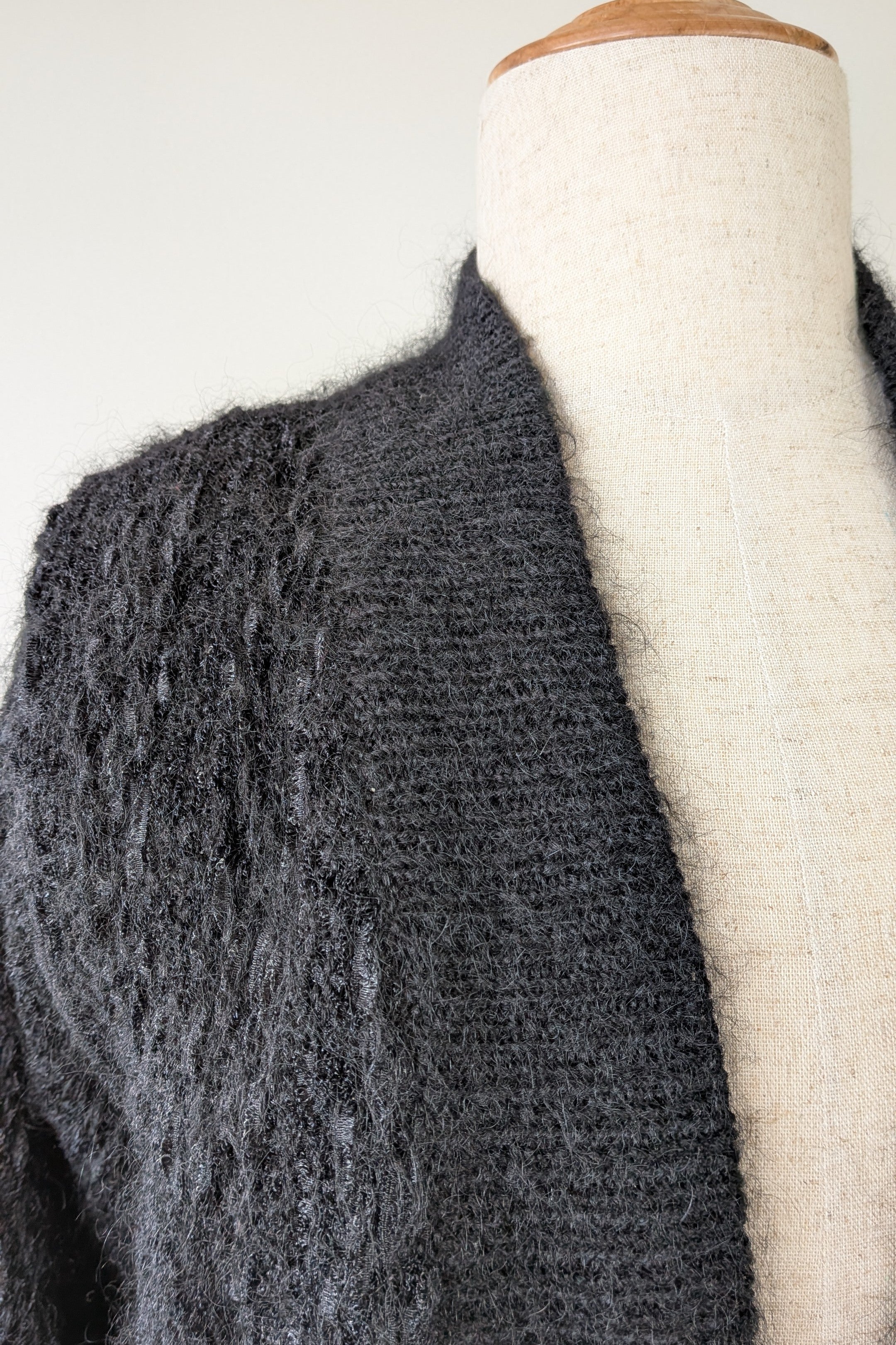Vintage 80s Bettina Knits Black Wool Blend Bomber Cardigan Size S