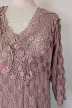 Lace Palace Antique Lace Crochet Pink Fairycore Tunic Top Size S/M