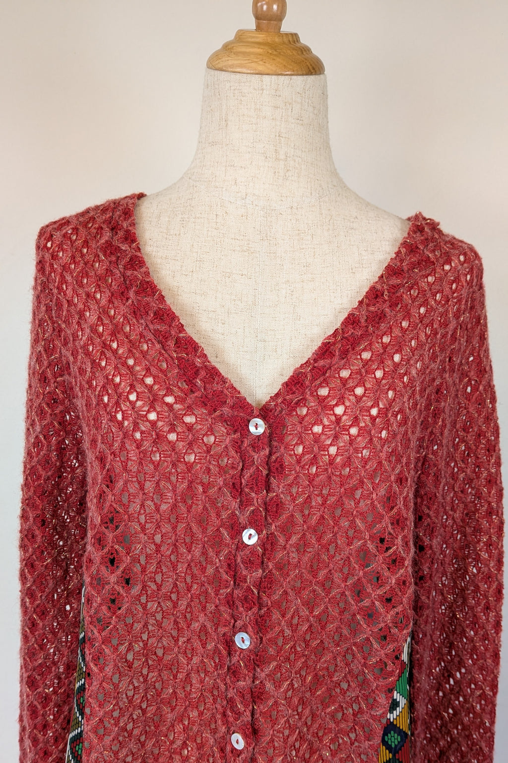 Ellis & Dewey White Label Red Wool Blend Panel Cardigan Size S