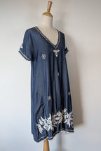 Ruby Yaya Denim Blue Embroidered Kaftan Dress Size M
