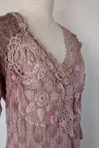 Lace Palace Antique Lace Crochet Pink Fairycore Tunic Top Size S/M