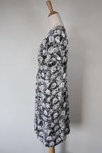 Veducci Linen Blend Floral Monochrome Dress Size 10