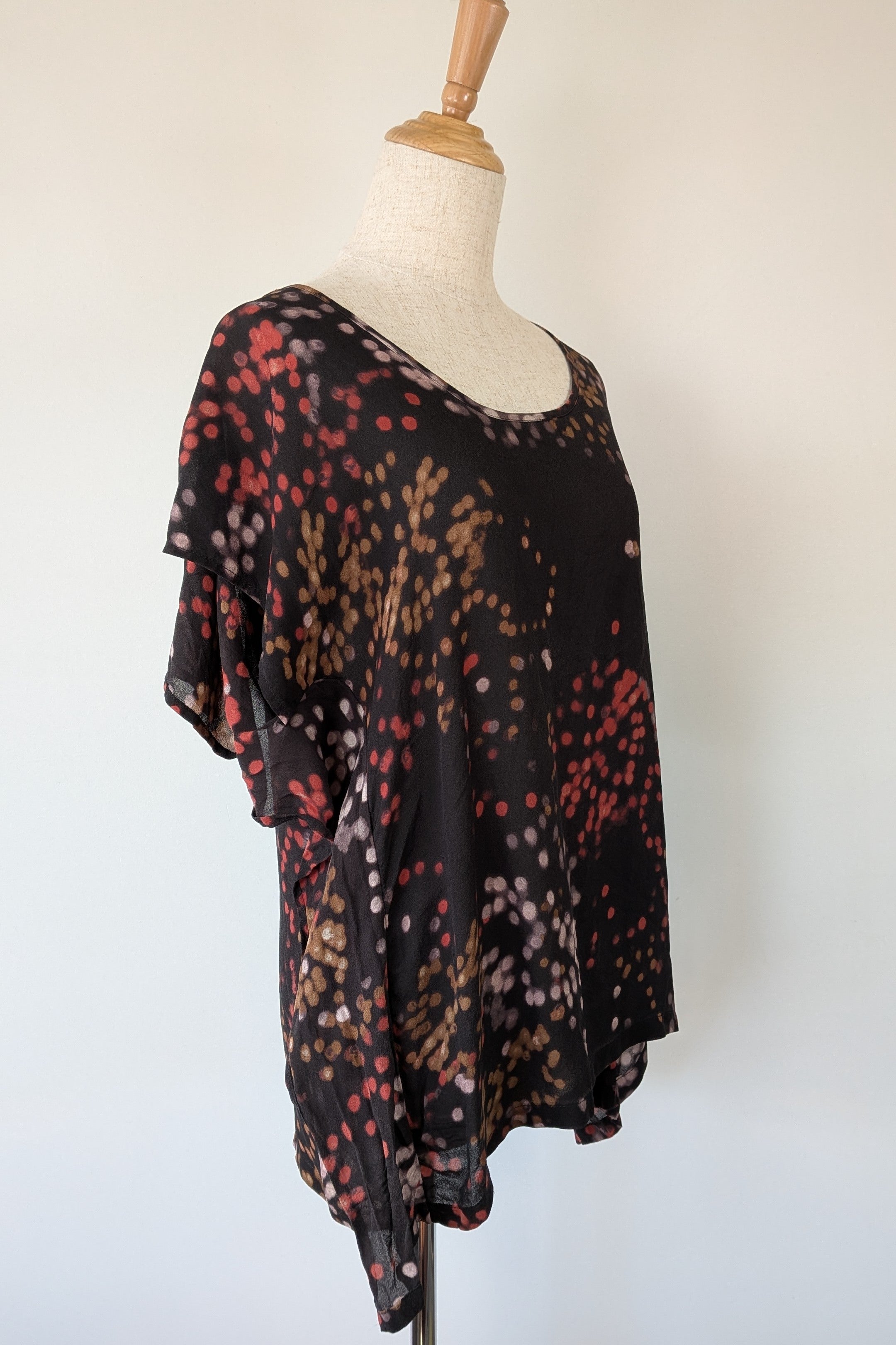 Vintage Y2K Kingan Jones 100% Silk Abstract Dot Top Size 12