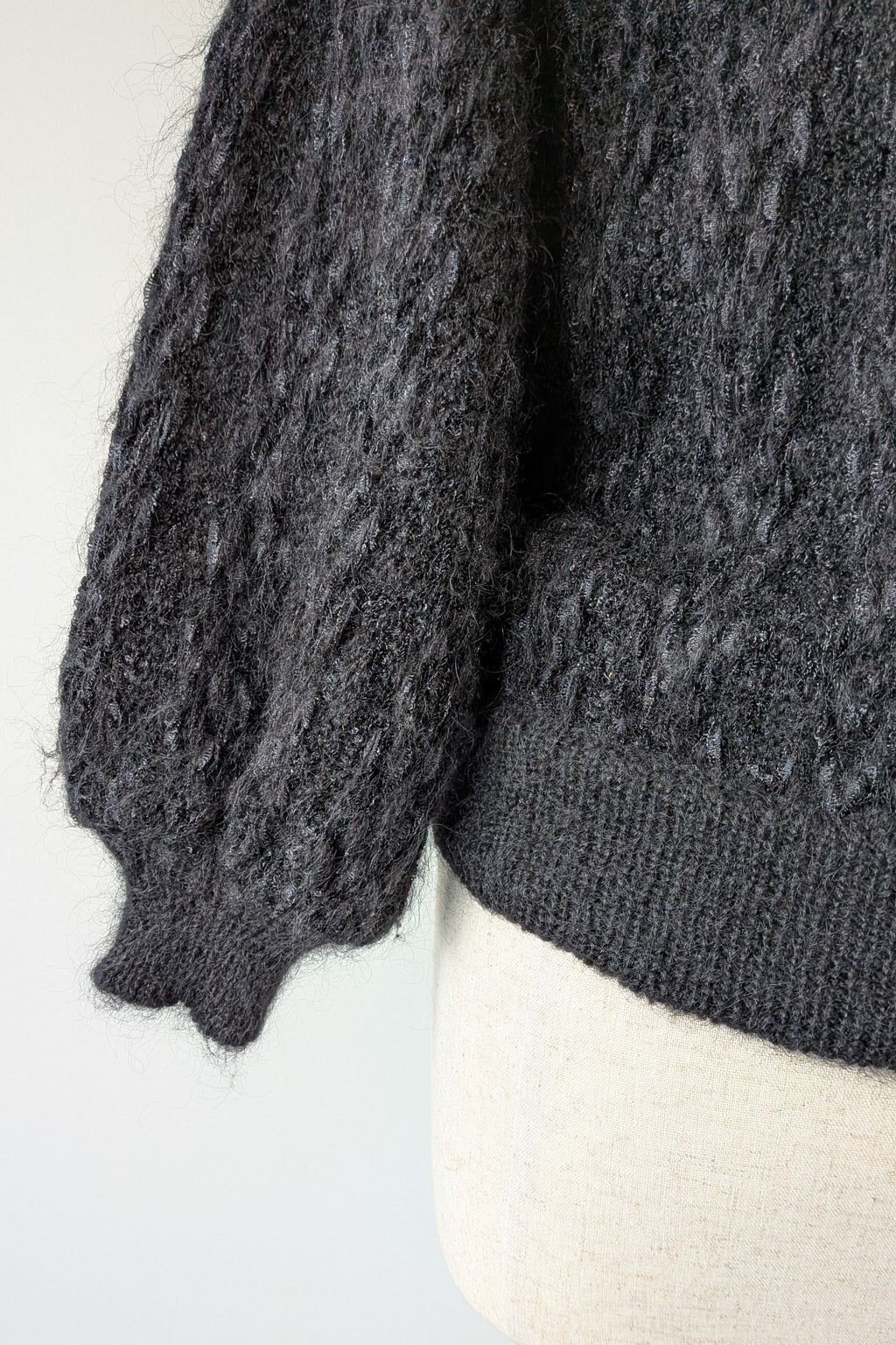 Vintage 80s Bettina Knits Black Wool Blend Bomber Cardigan Size S