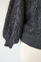 Vintage 80s Bettina Knits Black Wool Blend Bomber Cardigan Size S