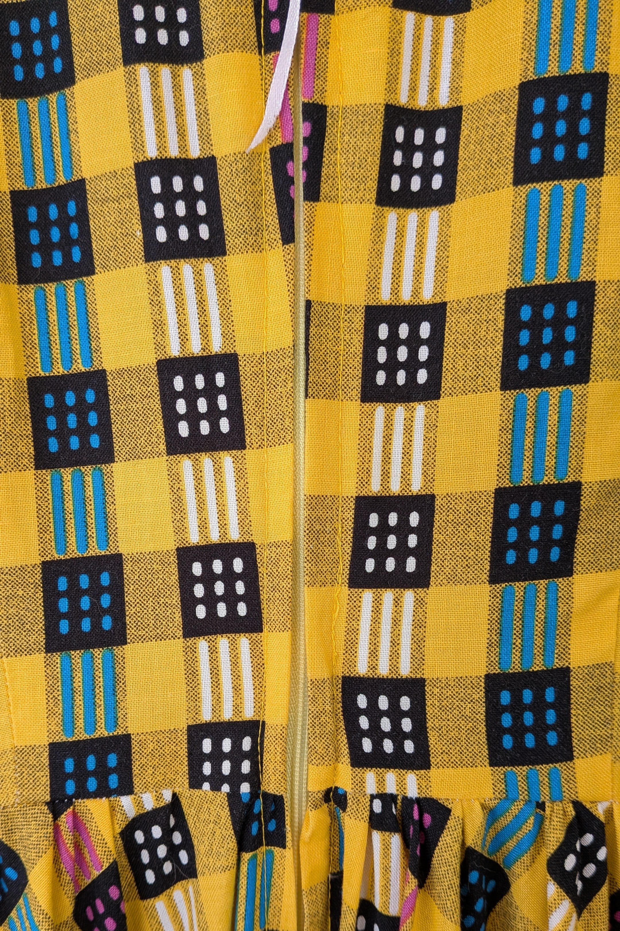 Vintage 70s Handmade Yellow Plaid Fit and Flare Midi Dress Size 4