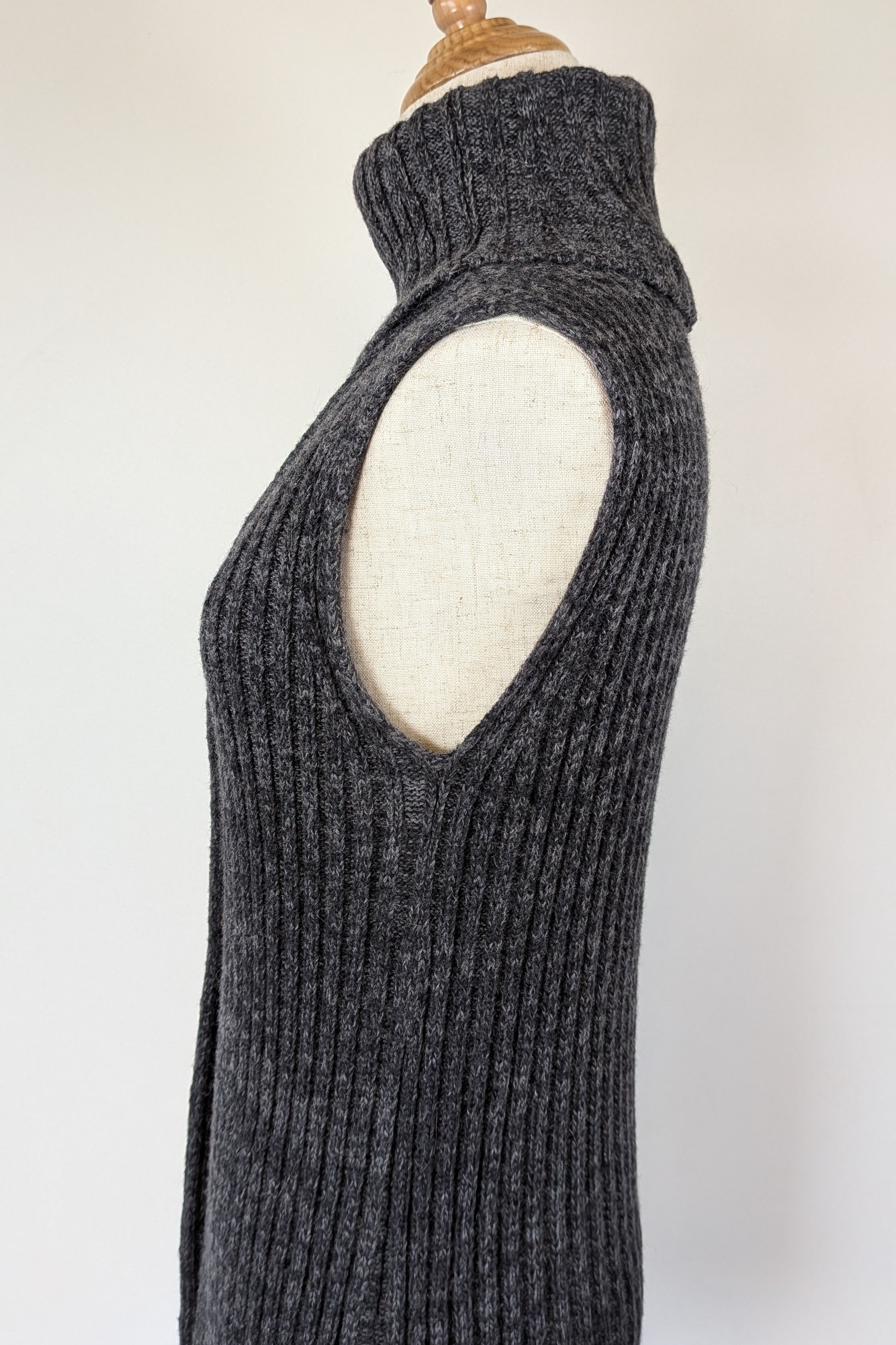 Country Road Grey Wool Cashmere Blend Rib Knit Sleeveless Turtleneck Jumper Size XS