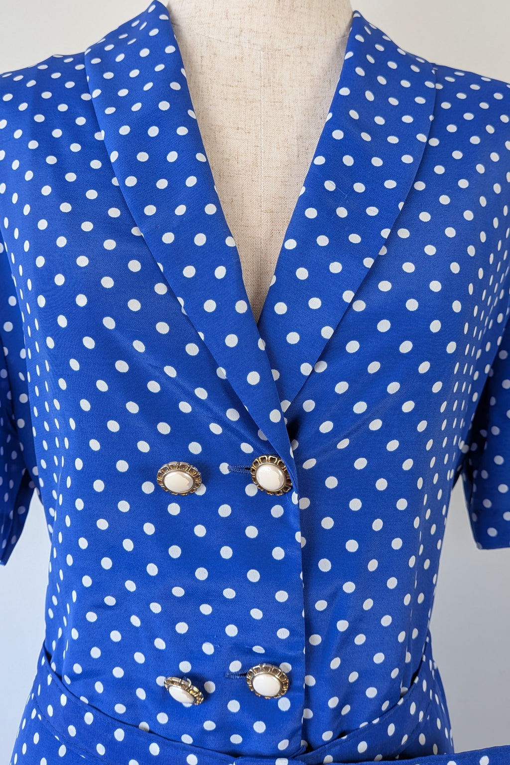Vintage 80s Today's Classics Blue & White Polka Dot Pleated Tea Dress Size 12