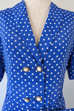 Vintage 80s Today's Classics Blue & White Polka Dot Pleated Tea Dress Size 12