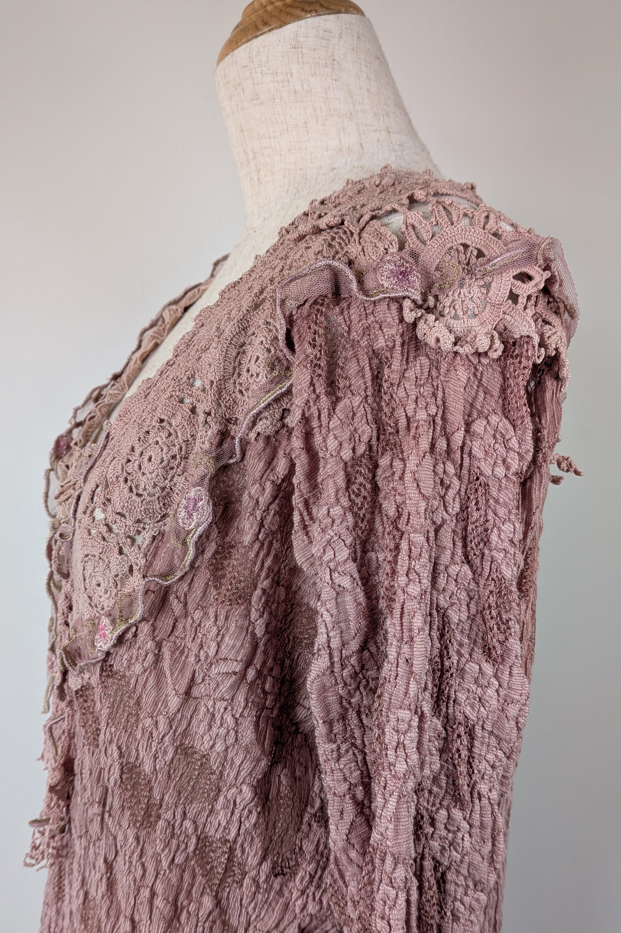 Lace Palace Antique Lace Crochet Pink Fairycore Tunic Top Size S/M