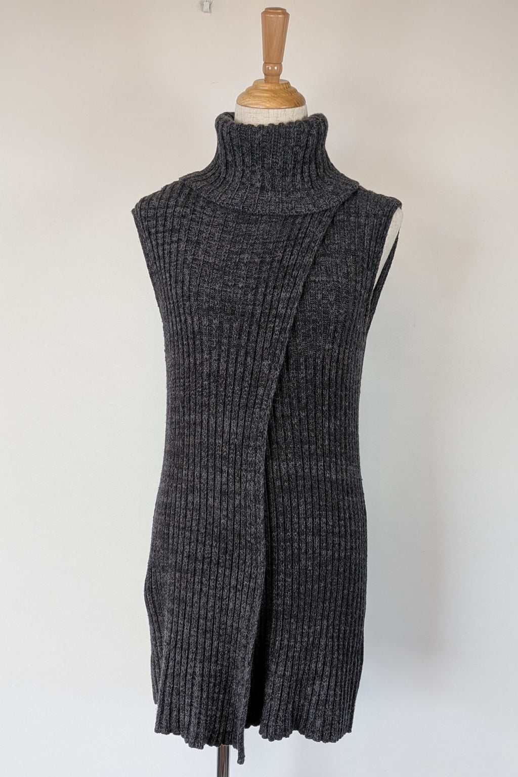 Country Road Grey Wool Cashmere Blend Rib Knit Sleeveless Turtleneck Jumper Size XS