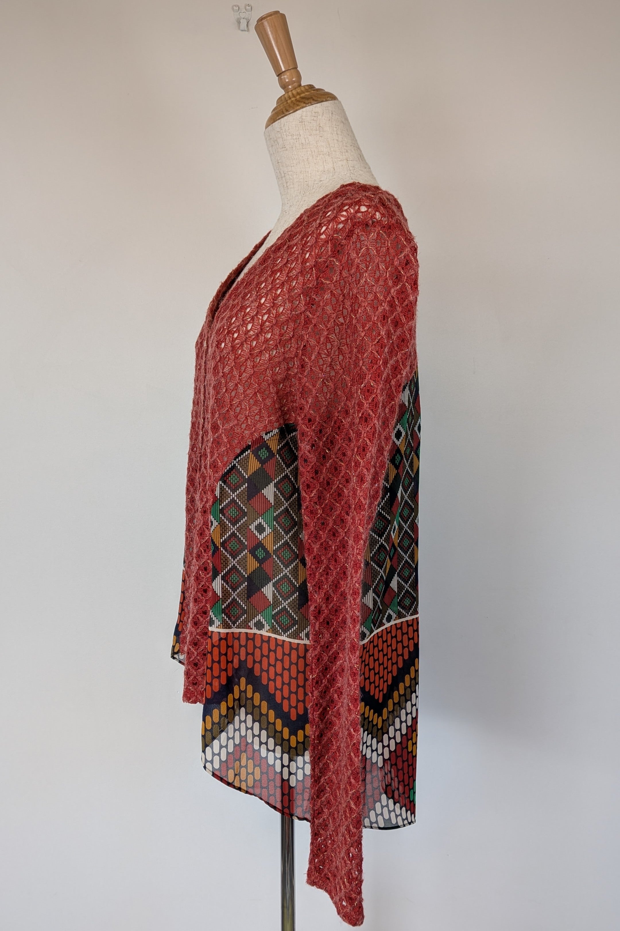 Ellis & Dewey White Label Red Wool Blend Panel Cardigan Size S