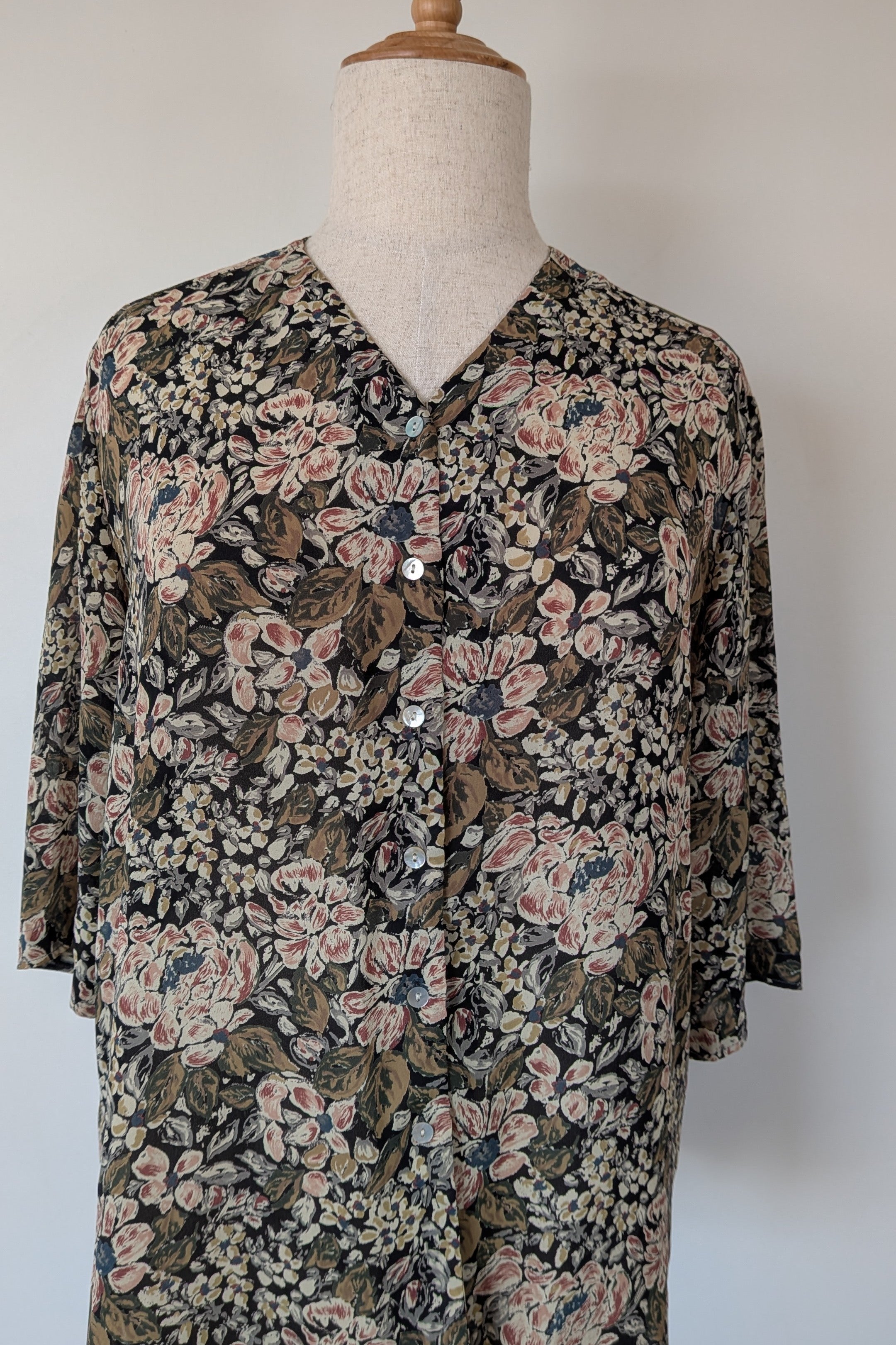 Vintage 90s Peter Andrew Earthy Floral Shirt Size 16