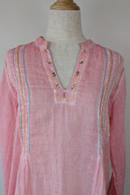 Nemuki Pink Embroidered 100% Cotton Gauze Kurta Tunic Size M