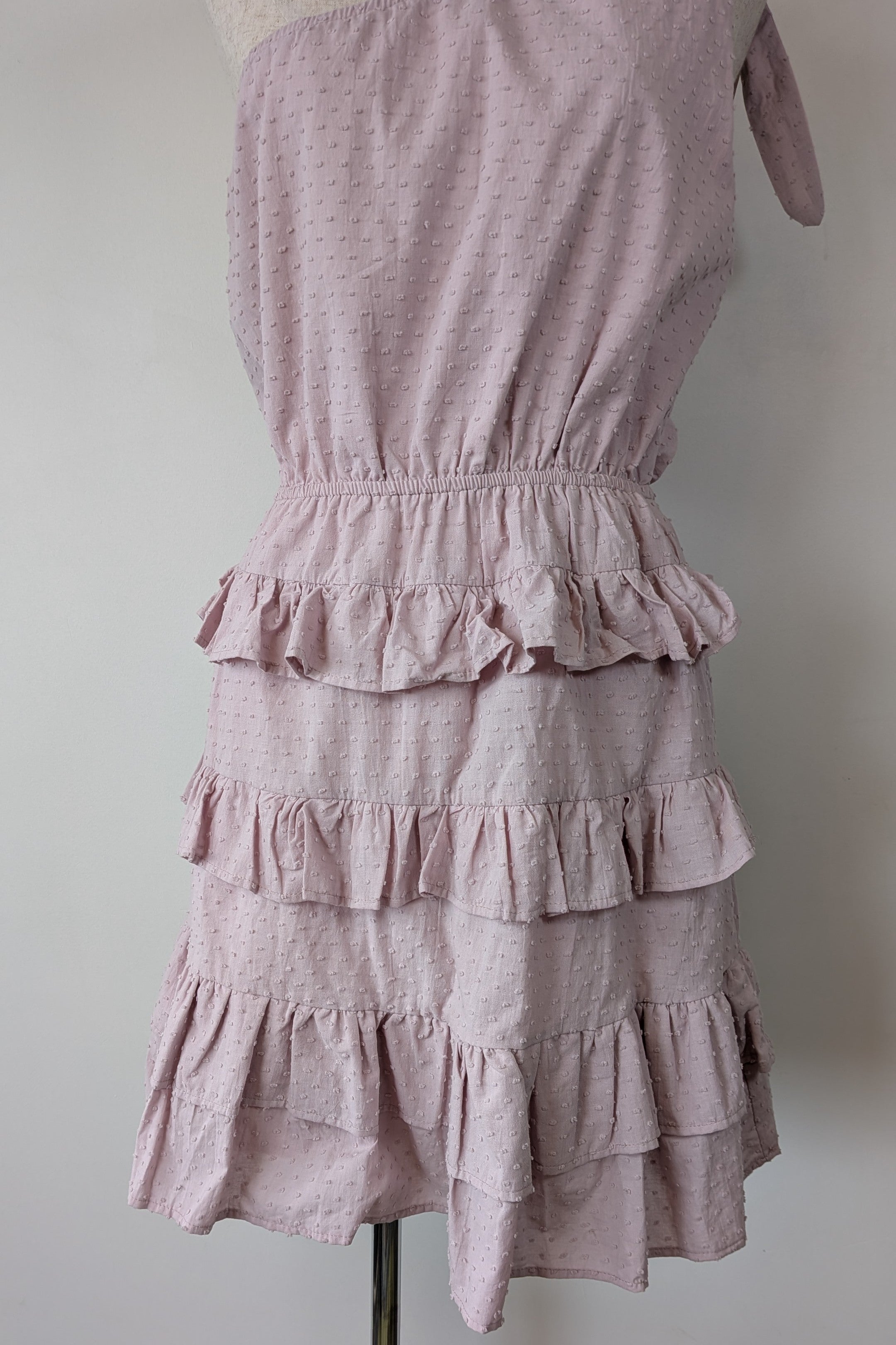 Aiyana Pale Pink One Shoulder Ruffle Tiered Dress Size 10 Brand New With Tags