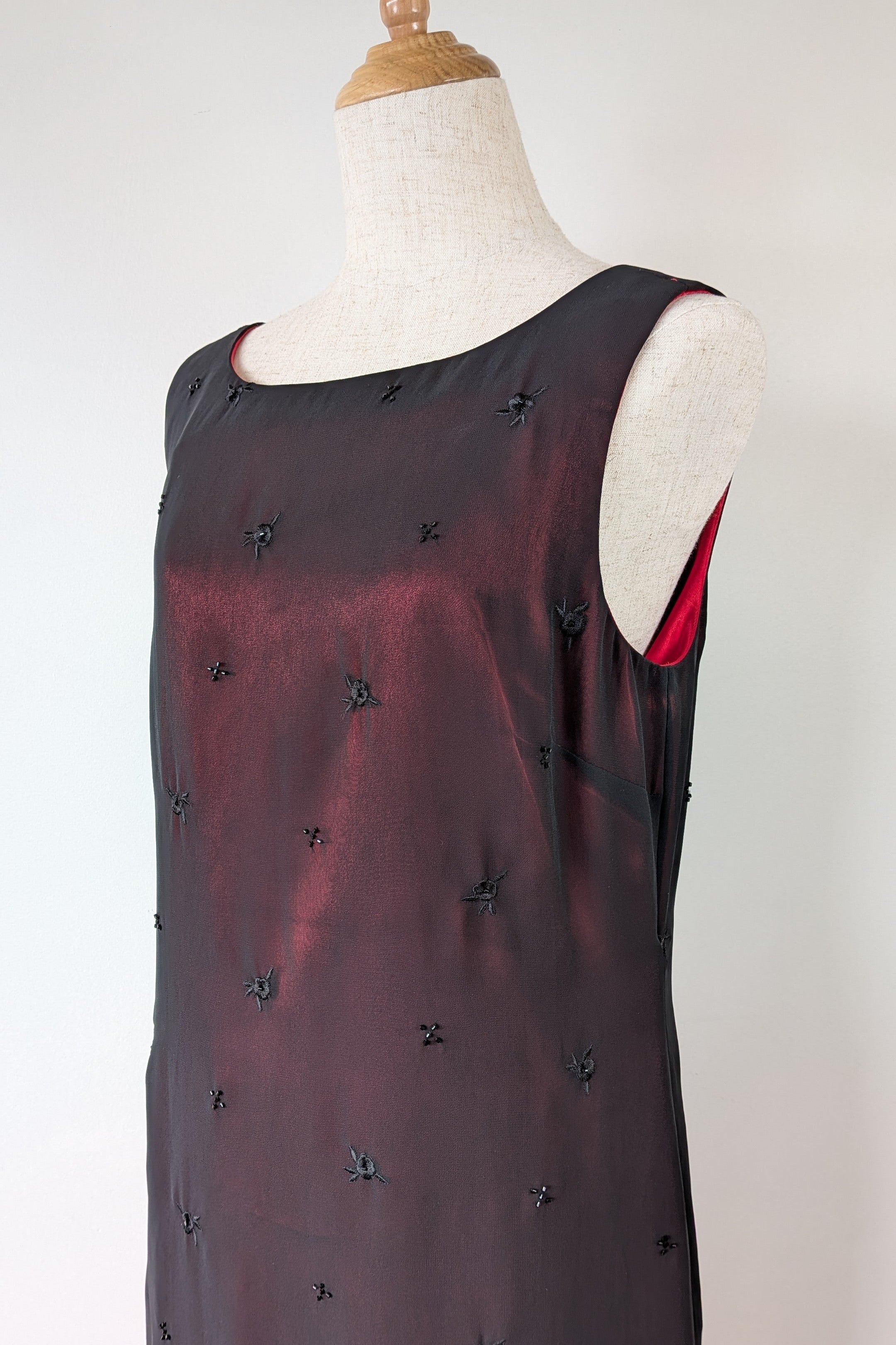Vintage Y2K Suzanne Grae Red & Black Overlay Dress Size 12