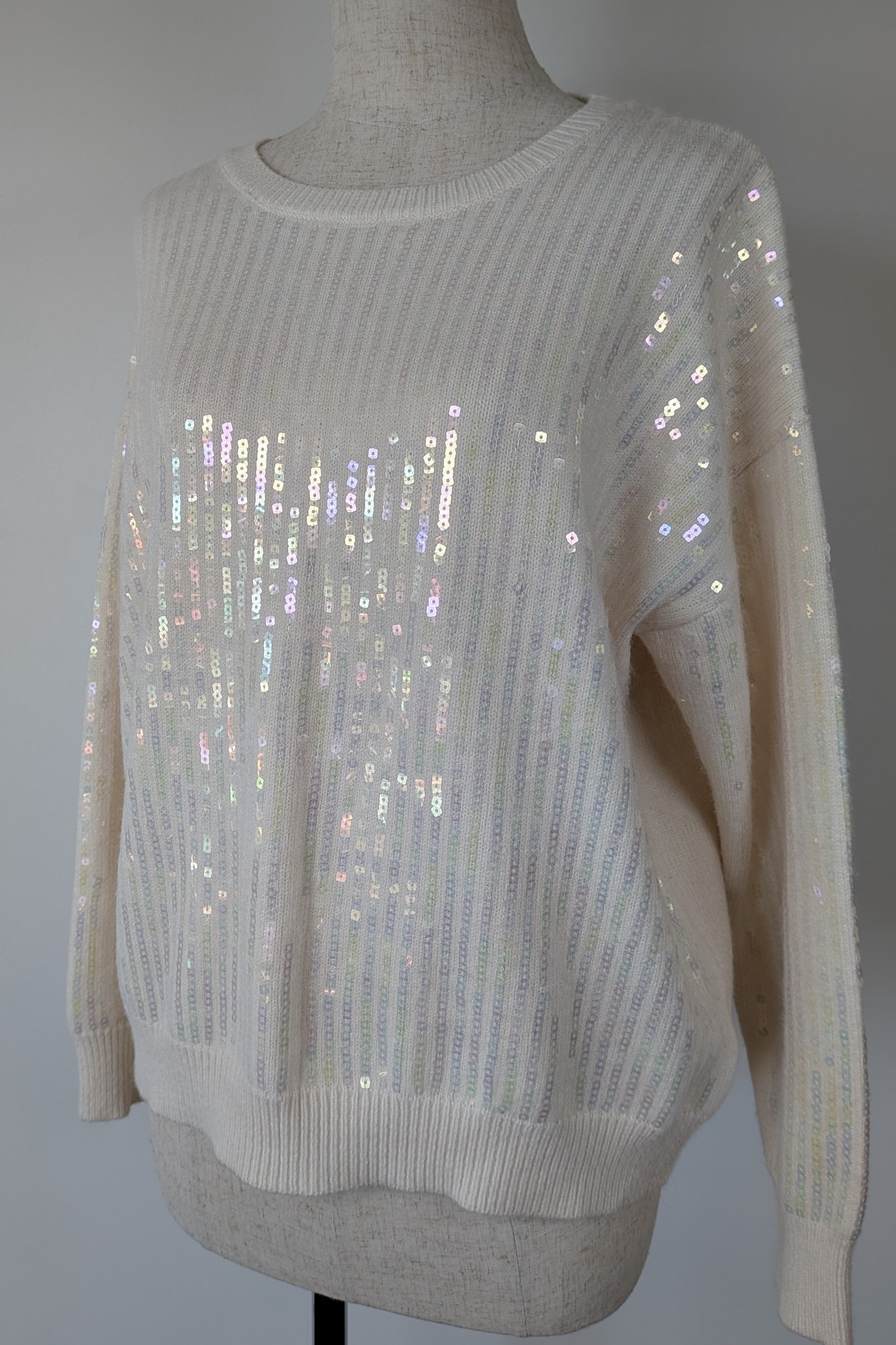 Vine Apparel White Wool Blend Iridescent Sequin Jumper Size M/L