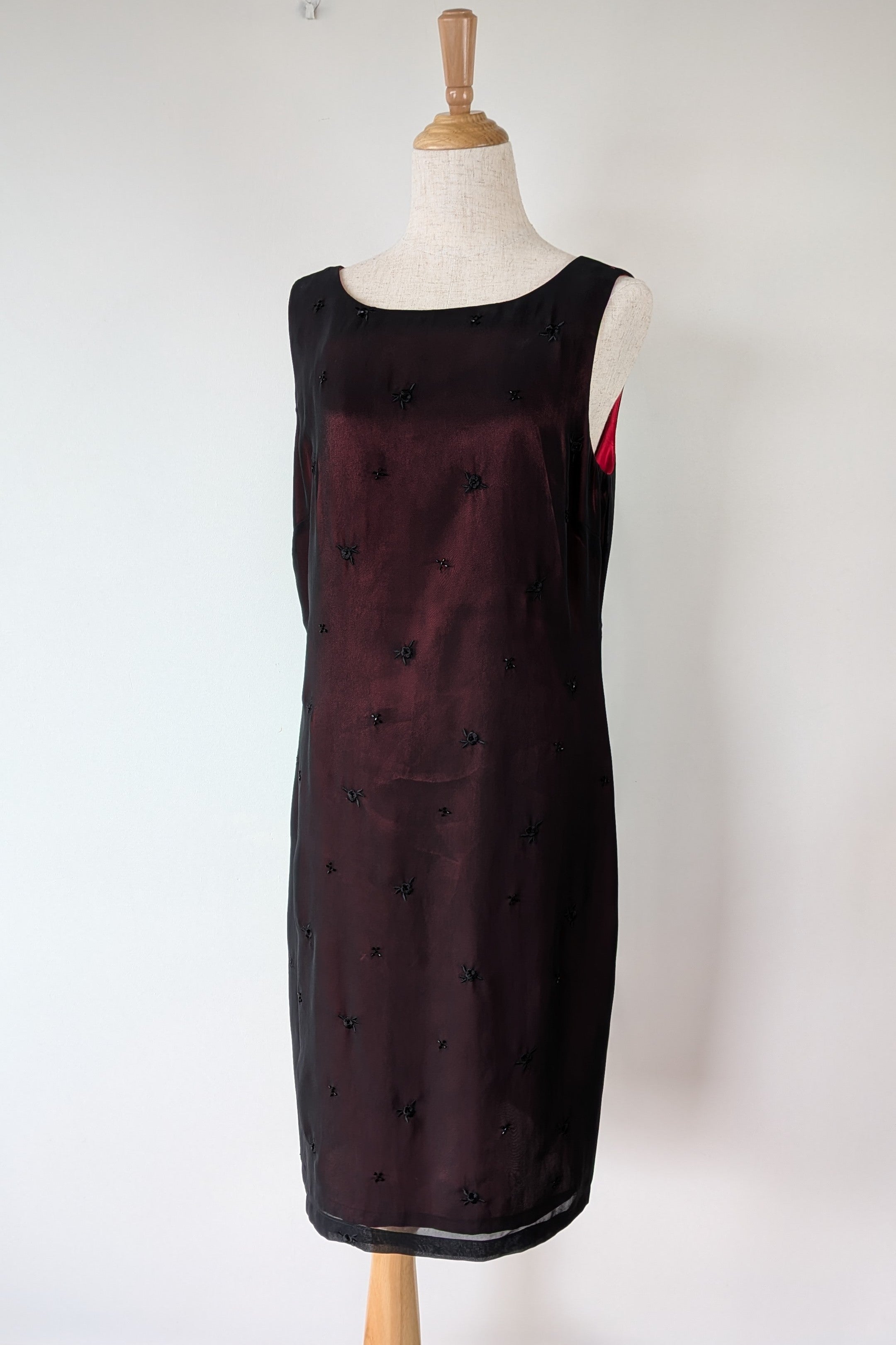 Vintage Y2K Suzanne Grae Red & Black Overlay Dress Size 12
