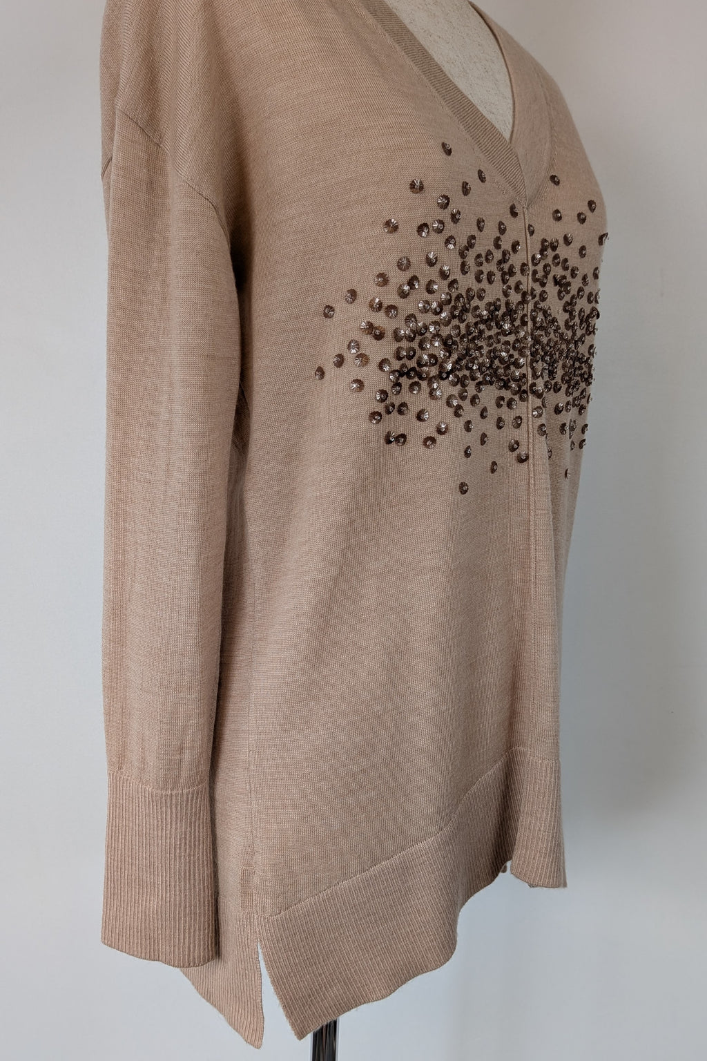 Witchery 100% Merino Wool Champagne Sequin Bead Detail Jumper Size XS