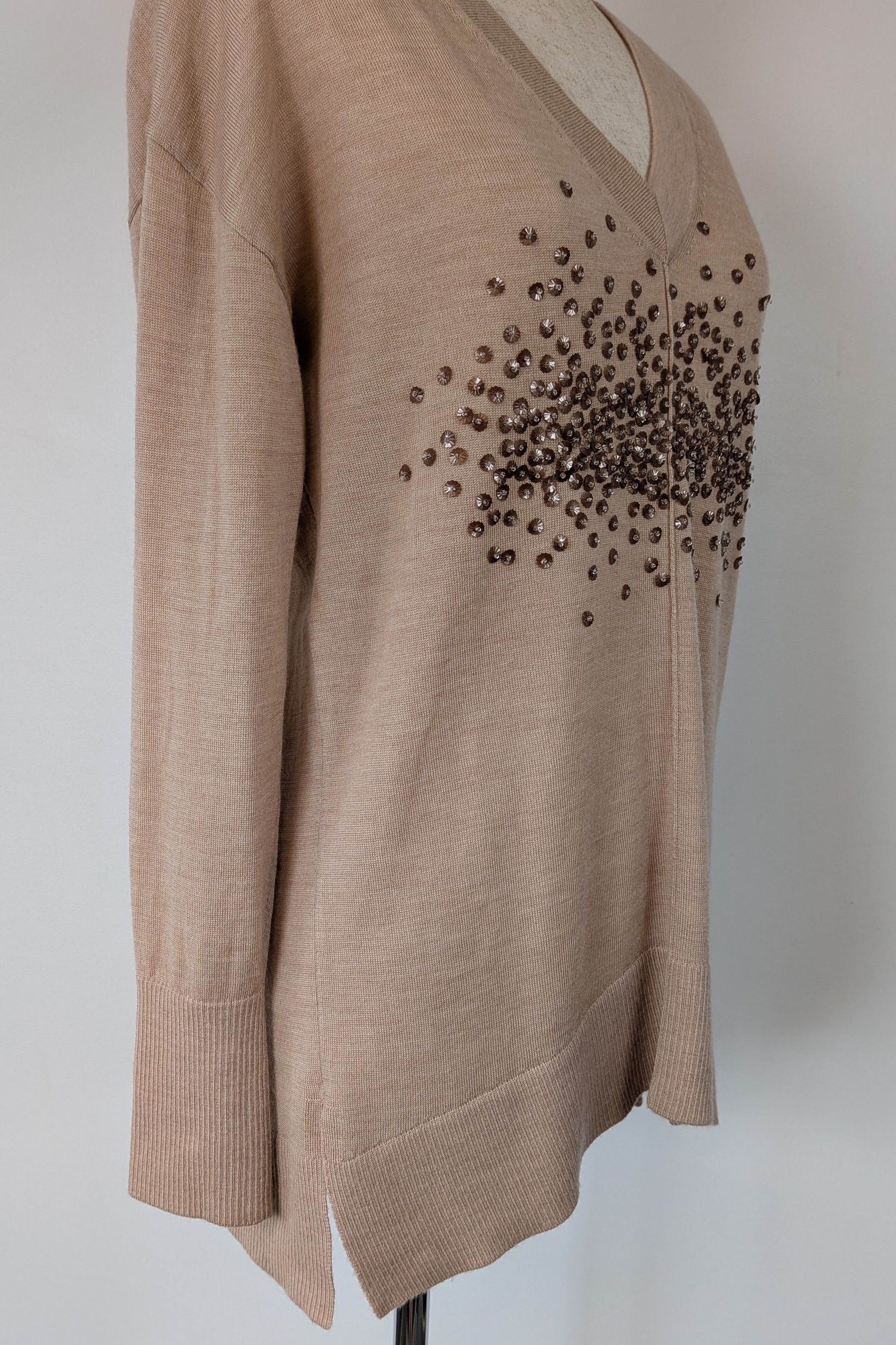 Witchery 100% Merino Wool Champagne Sequin Bead Detail Jumper Size XS