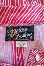 Vintage 80s Debra Fashions Melbourne Pink & White Abstract Pattern Shirtwaister Dress Size 10/12
