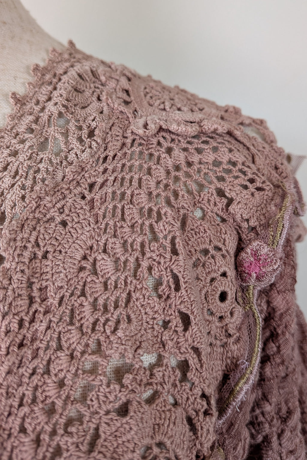 Lace Palace Antique Lace Crochet Pink Fairycore Tunic Top Size S/M