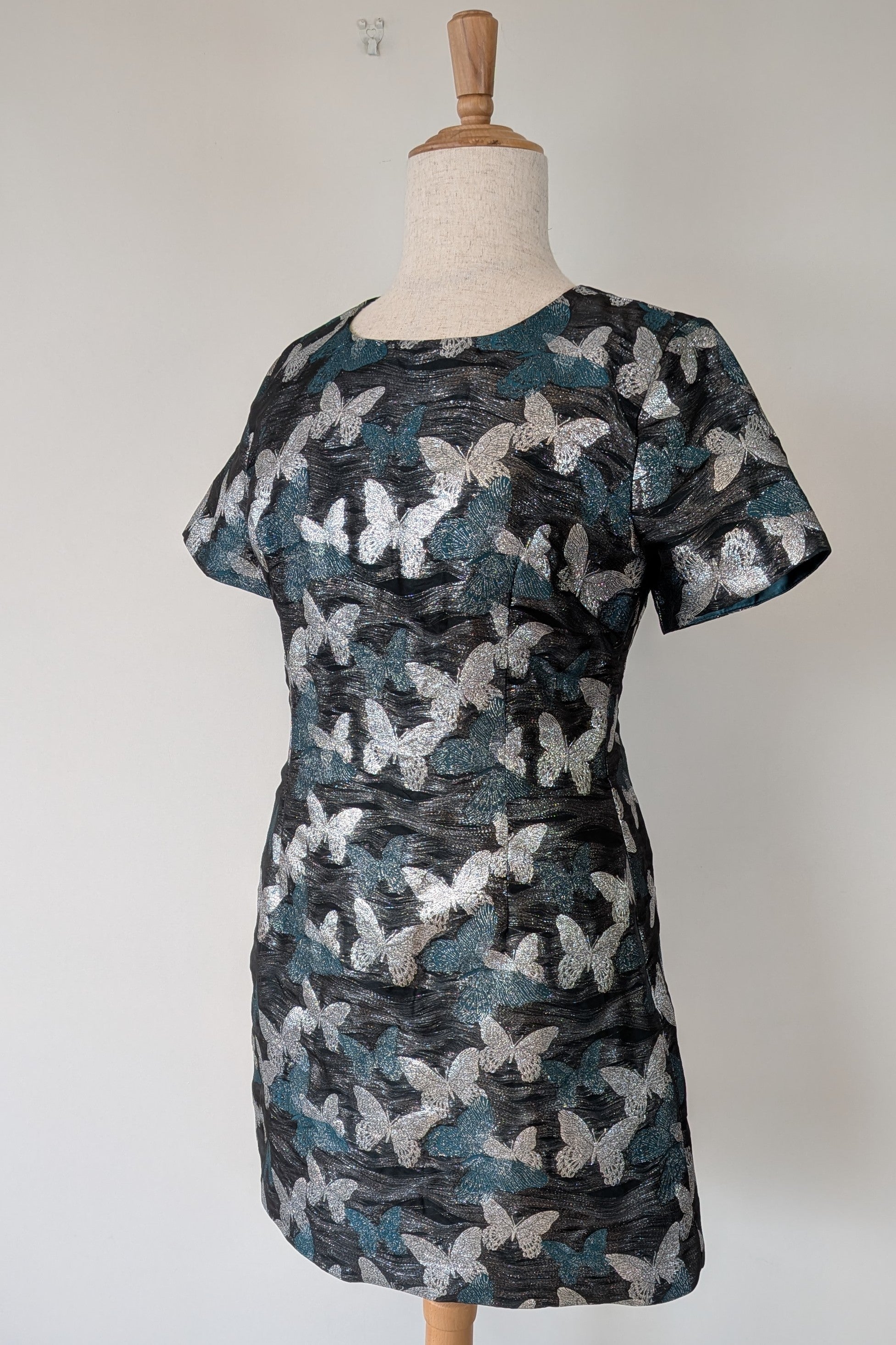 Contony Black Label Metallic Butterfly Sheath Mini Dress Size 14/16