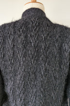 Vintage 80s Bettina Knits Black Wool Blend Bomber Cardigan Size S