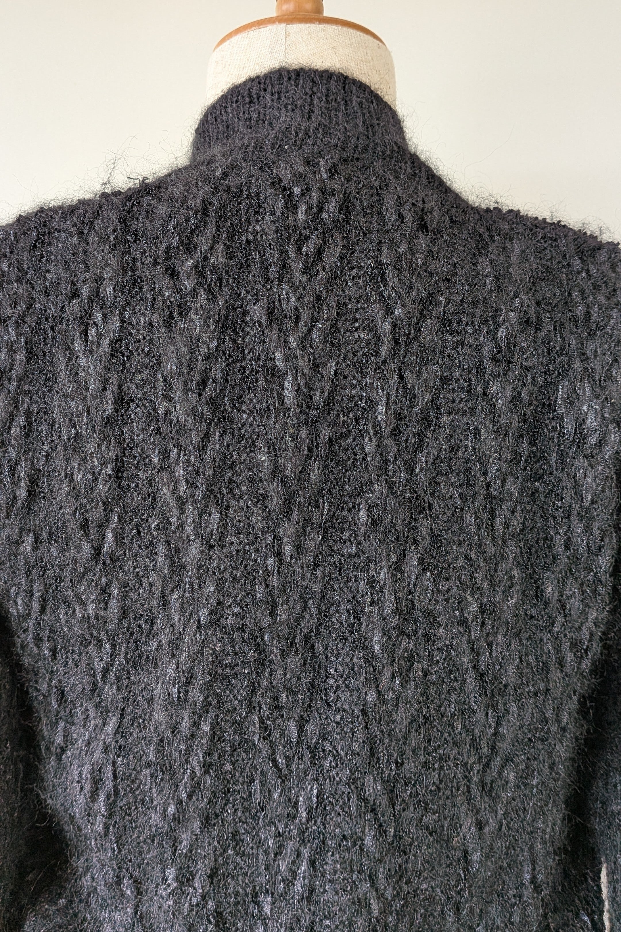 Vintage 80s Bettina Knits Black Wool Blend Bomber Cardigan Size S