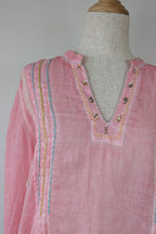 Nemuki Pink Embroidered 100% Cotton Gauze Kurta Tunic Size M
