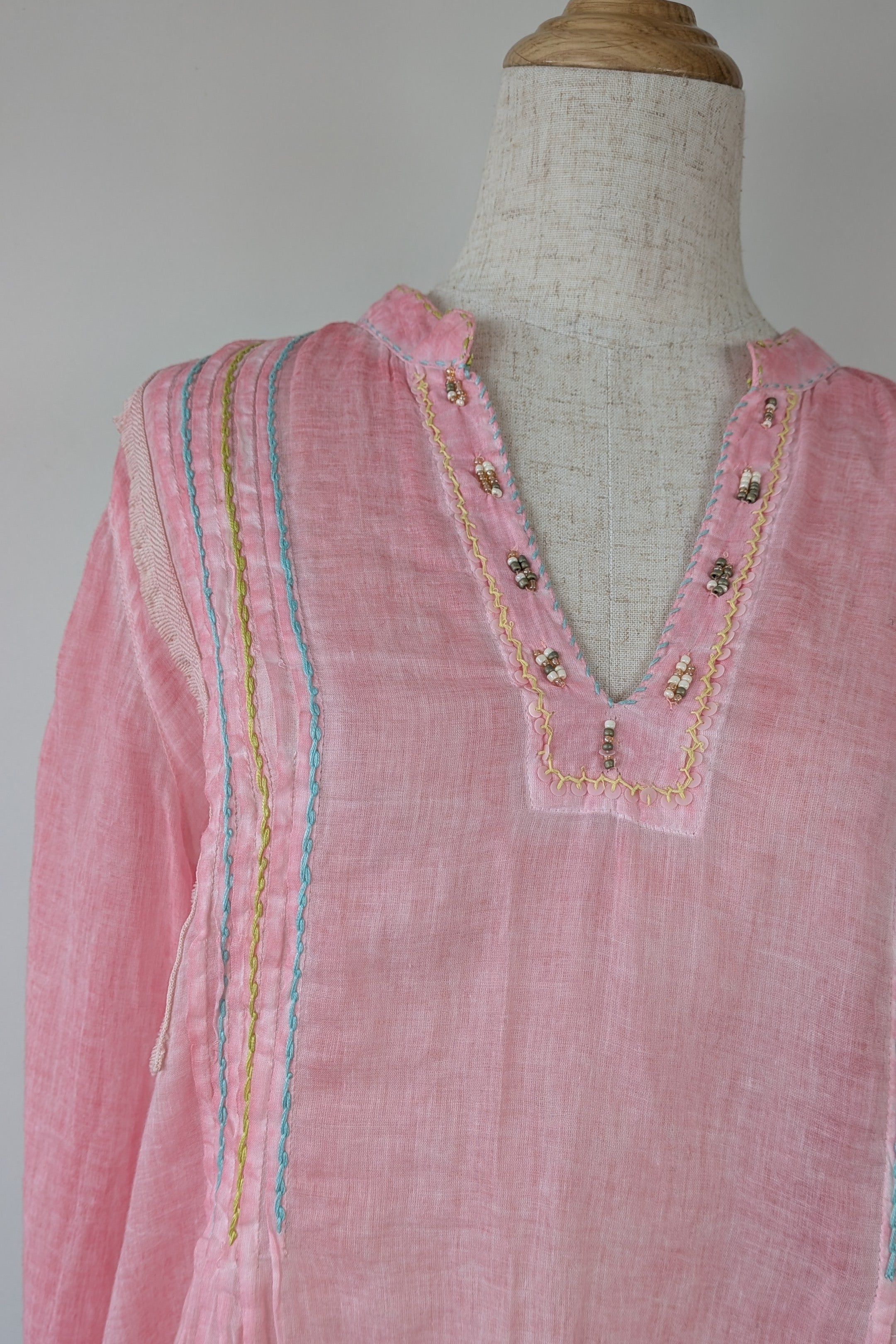 Nemuki Pink Embroidered 100% Cotton Gauze Kurta Tunic Size M