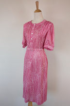 Vintage 80s Debra Fashions Melbourne Pink & White Abstract Pattern Shirtwaister Dress Size 10/12