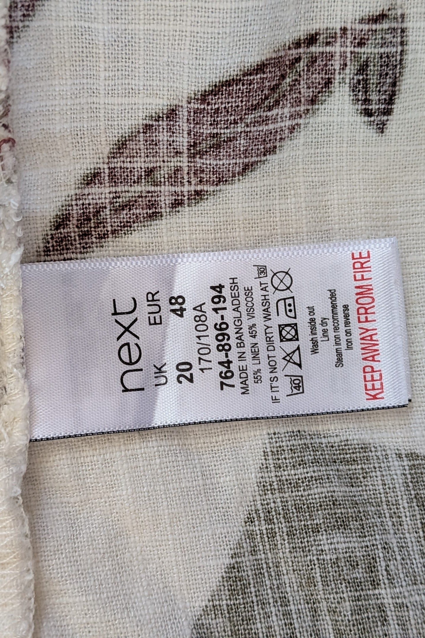 Next Linen Blend Floral Shift Dress Size 20