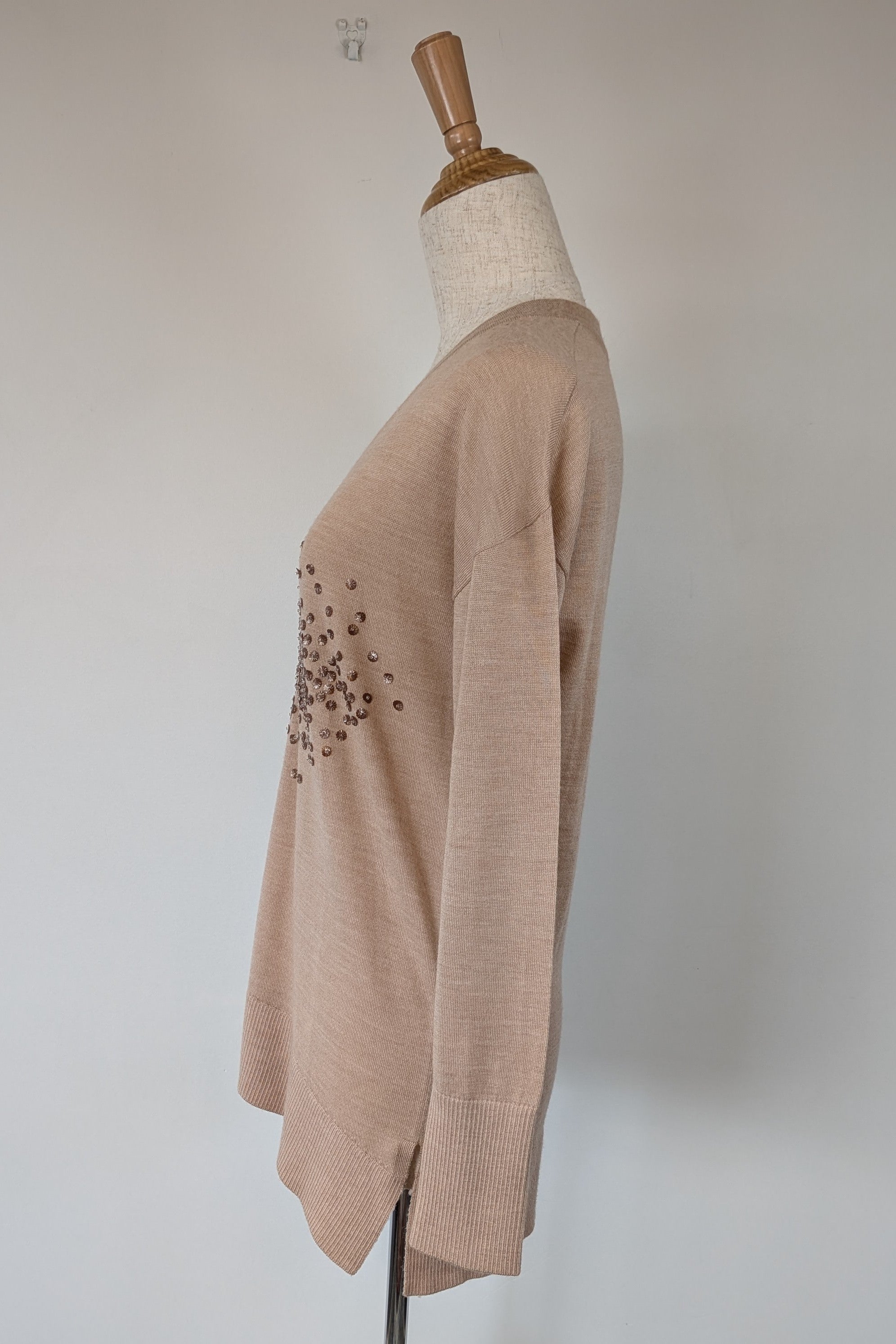 Witchery 100% Merino Wool Champagne Sequin Bead Detail Jumper Size XS