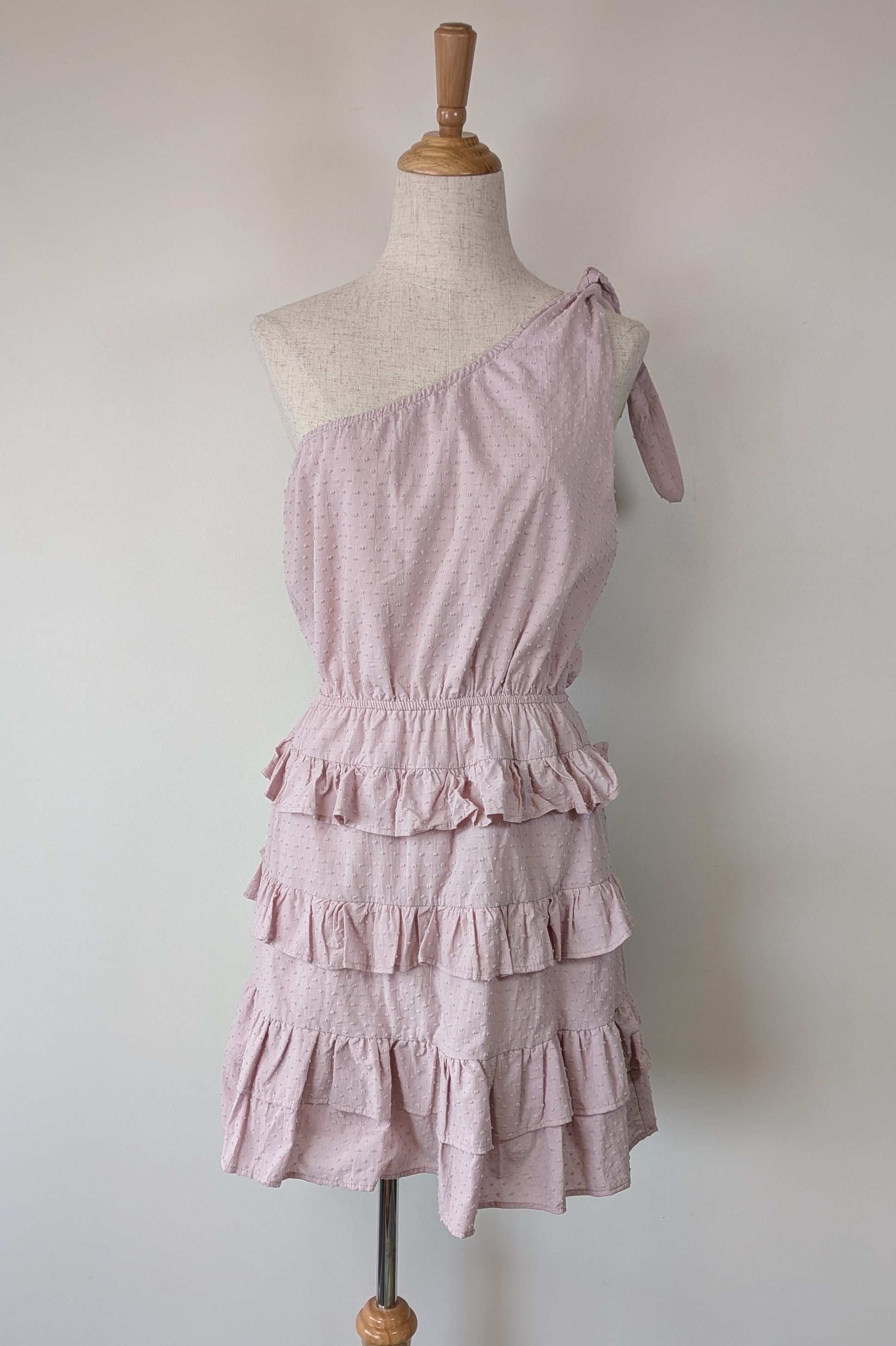 Aiyana Pale Pink One Shoulder Ruffle Tiered Dress Size 10 Brand New With Tags