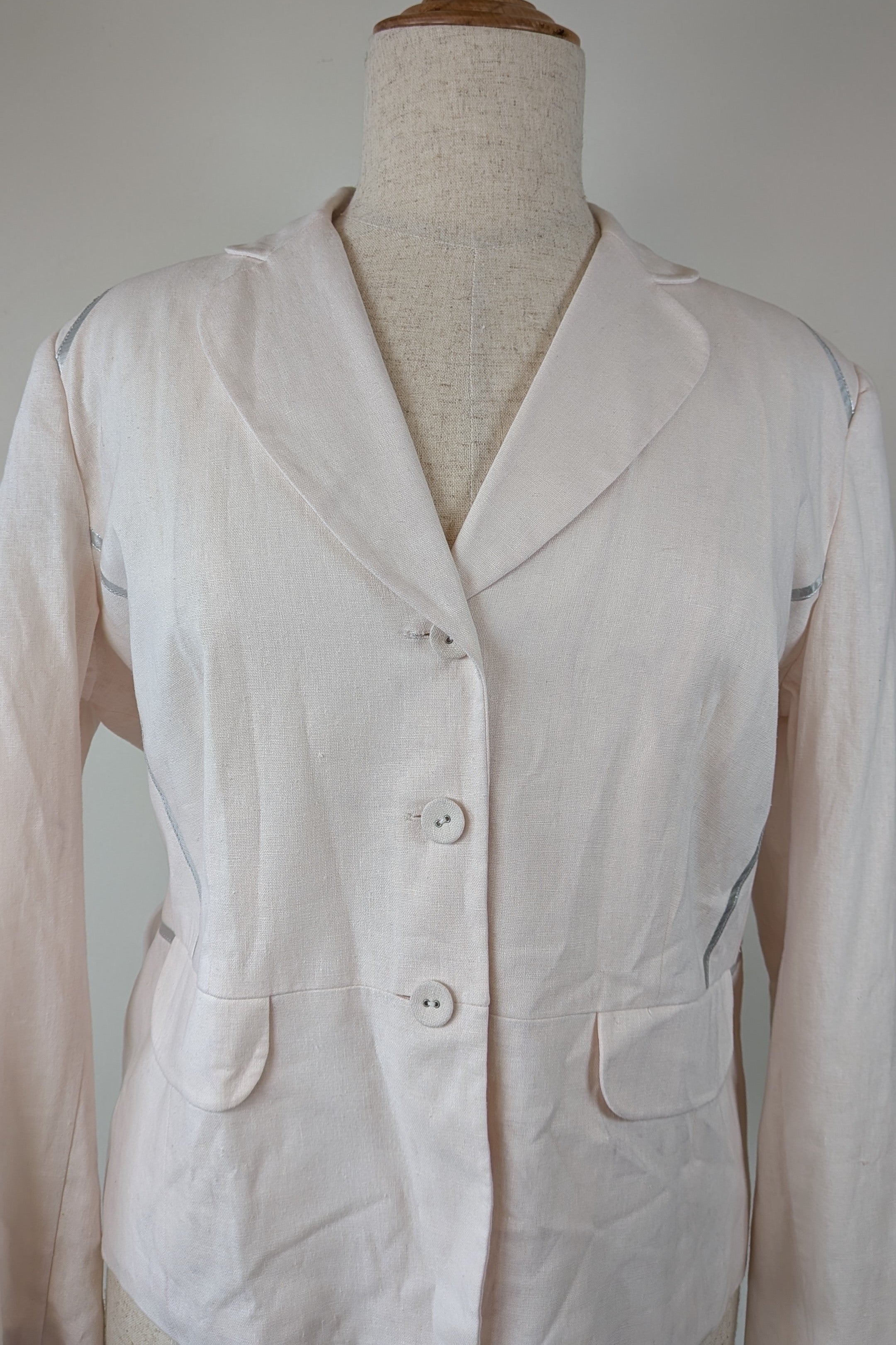 Liz Jordan Waikiki Linen Blend Jacket in Dusty Pink/Silver Size 18 Brand New With Tags RRP $169.95