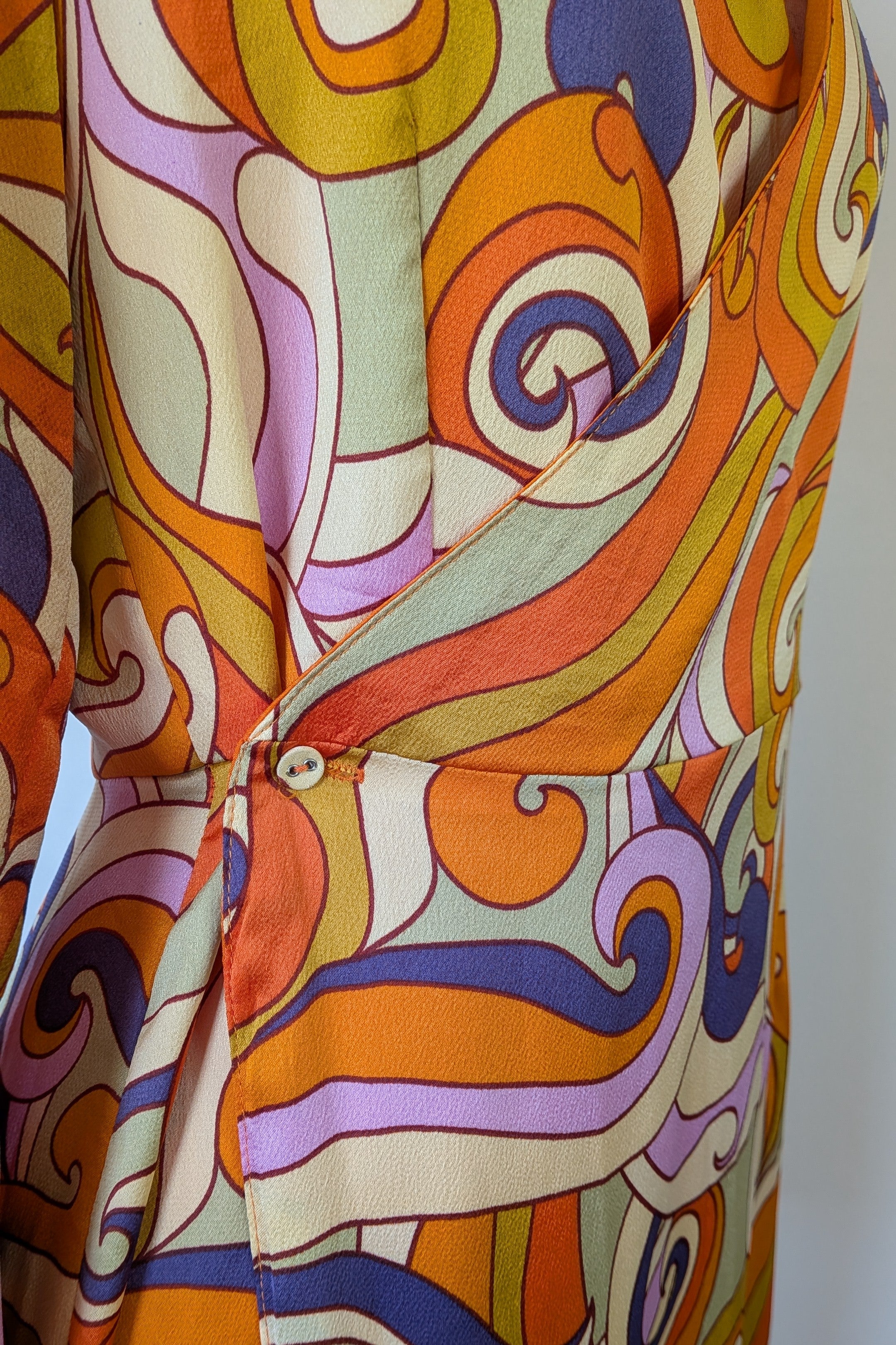 Never Fully Dressed Retro Groove Orange Wrap Midi Dress Size S