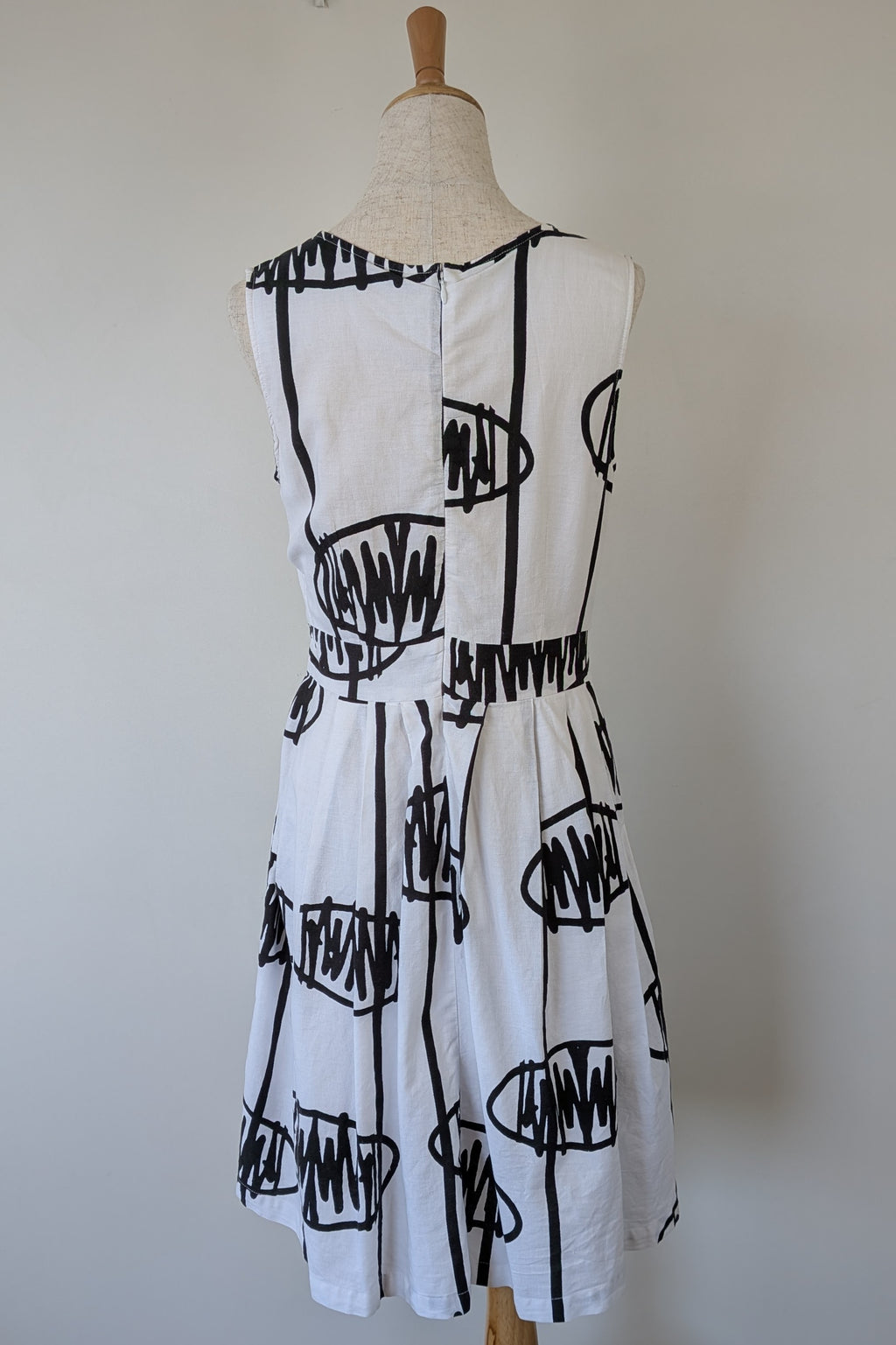 Orientique Black White Arty Linen Cotton Dress Size 10