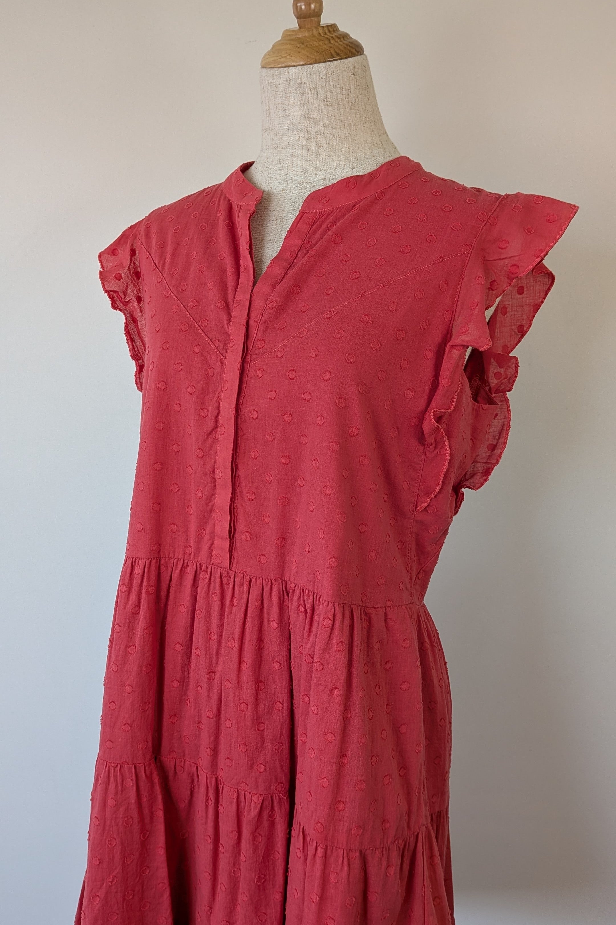 French Connection Geranium Polka Dot 100% Cotton Flutter Sleeve Dress Size 8