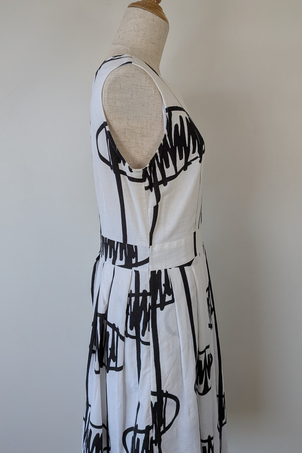 Orientique Black White Arty Linen Cotton Dress Size 10