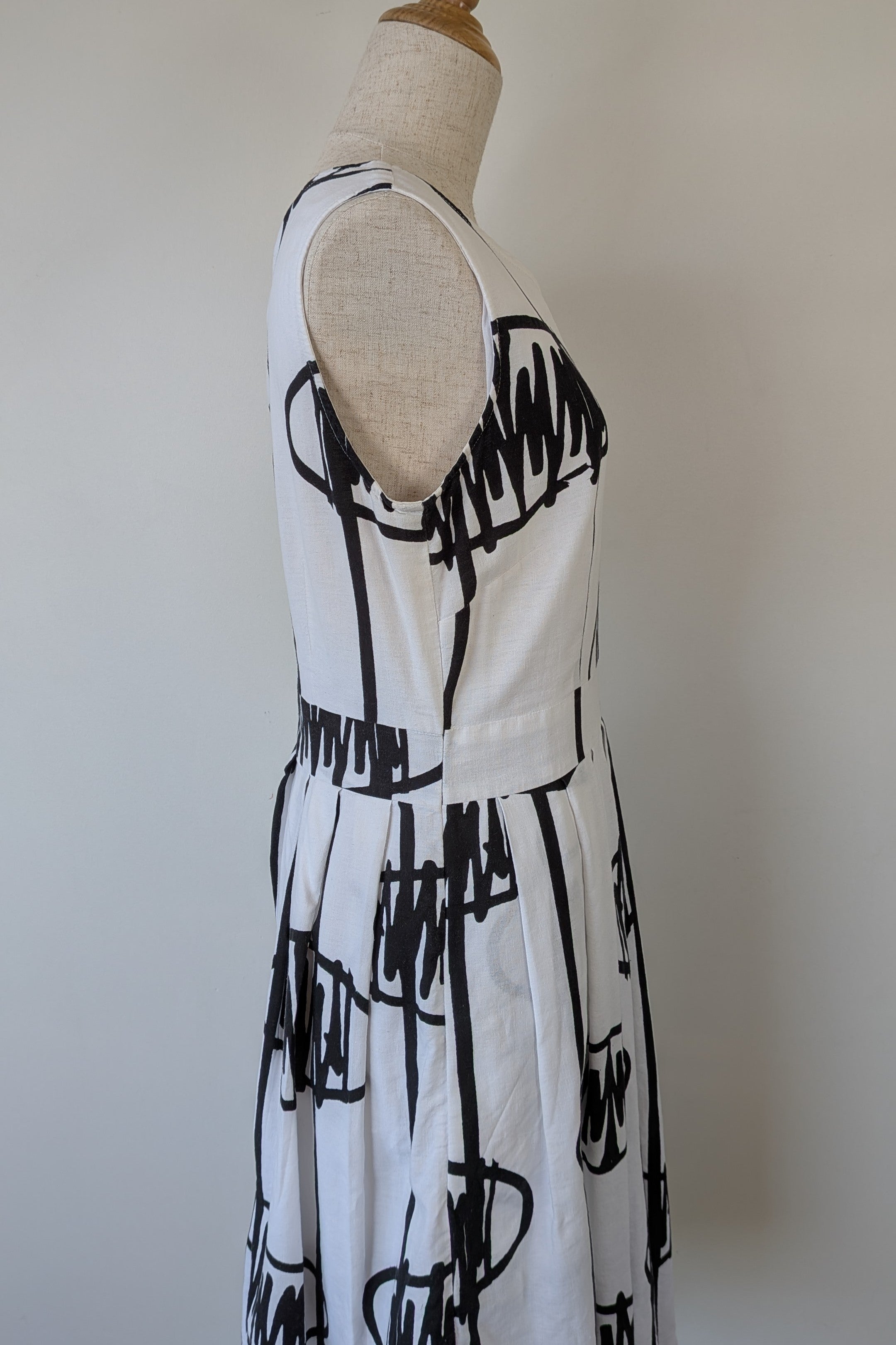 Orientique Black White Arty Linen Cotton Dress Size 10