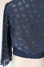 Wayne Cooper Navy Black Polka Dot Pleated Fan Sleeve Wrap Top Size 10