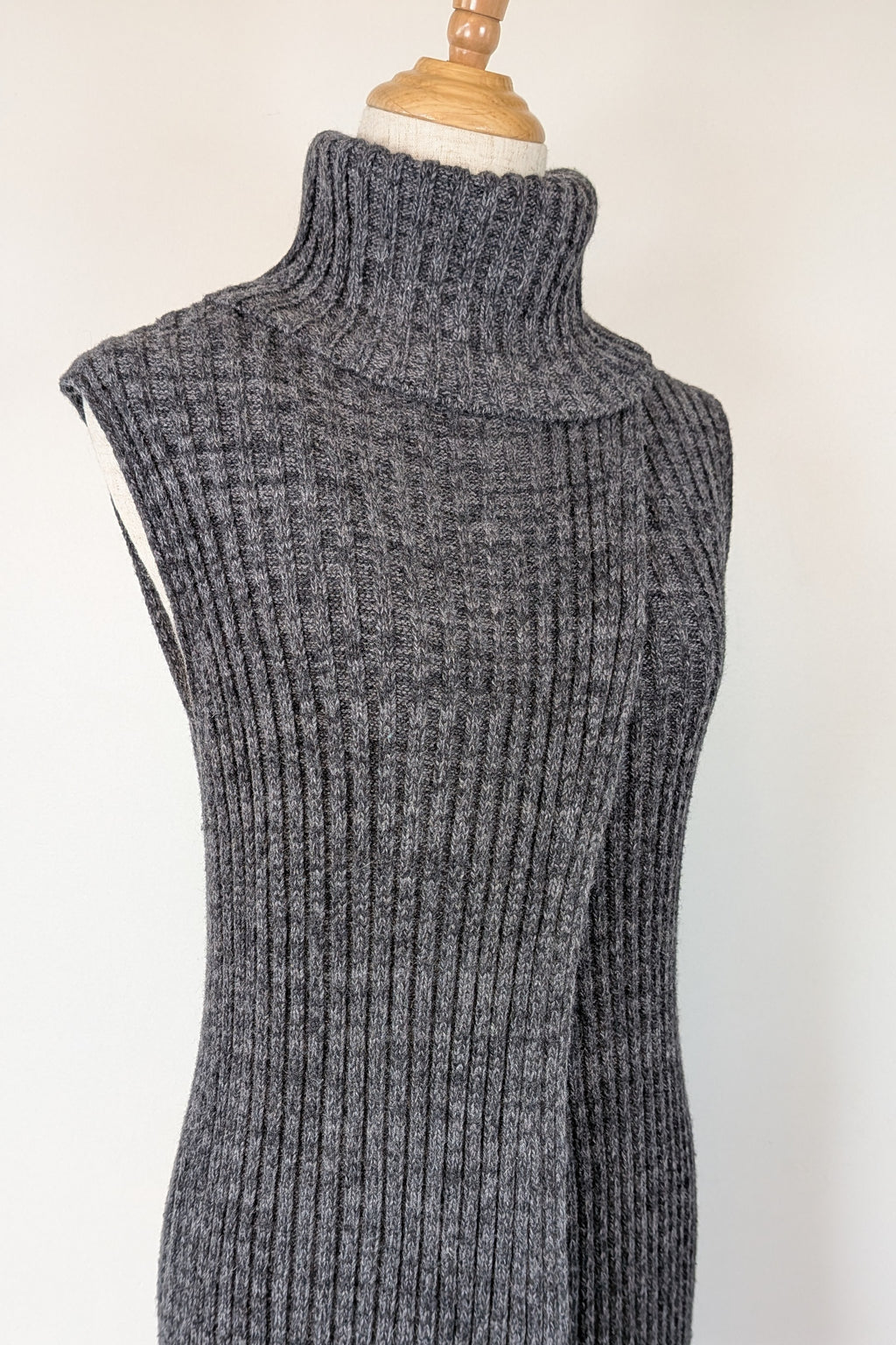 Country Road Grey Wool Cashmere Blend Rib Knit Sleeveless Turtleneck Jumper Size XS