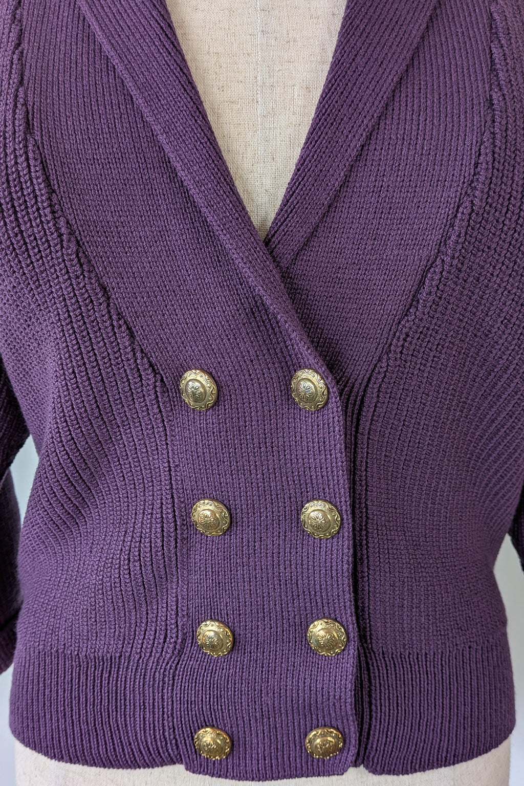 Vintage 80s Casaveen Pure New Wool Purple Cardigan (Made in Tasmania) Size 14