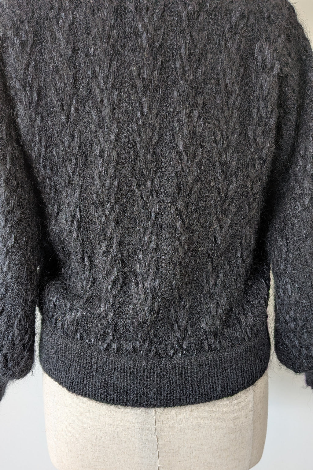 Vintage 80s Bettina Knits Black Wool Blend Bomber Cardigan Size S