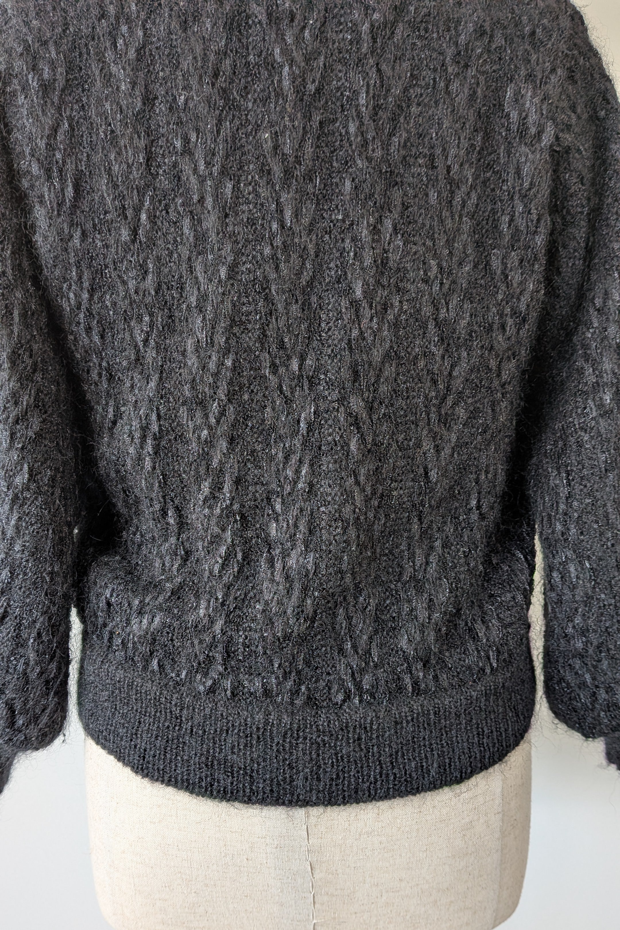 Vintage 80s Bettina Knits Black Wool Blend Bomber Cardigan Size S