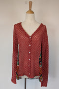 Ellis & Dewey White Label Red Wool Blend Panel Cardigan Size S