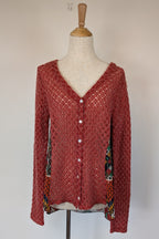 Ellis & Dewey White Label Red Wool Blend Panel Cardigan Size S